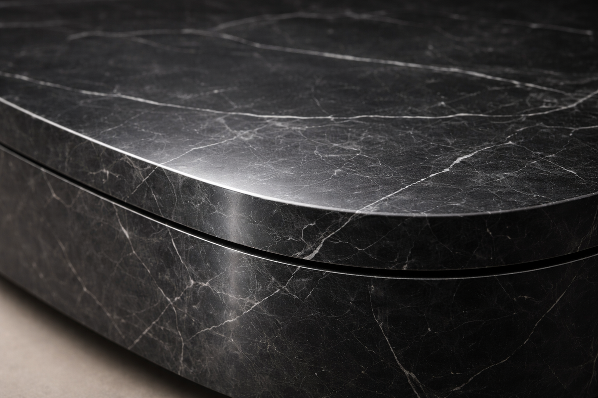 Oval Plinth Base Narrow black marble plinth base by 1-OPH, surface detail