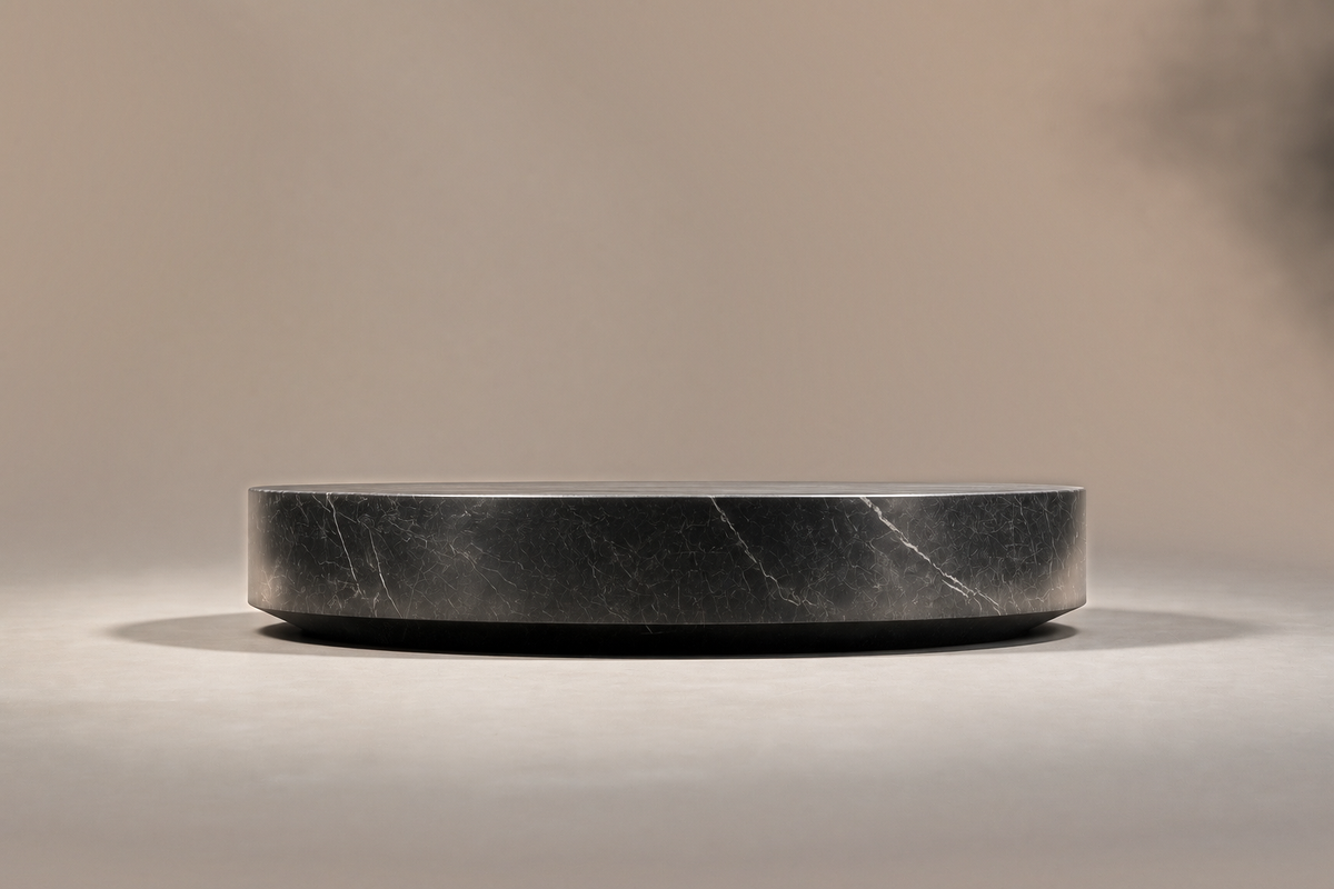 Oval Plinth Base Wide black marble plinth base by 1-OPH, surface detail