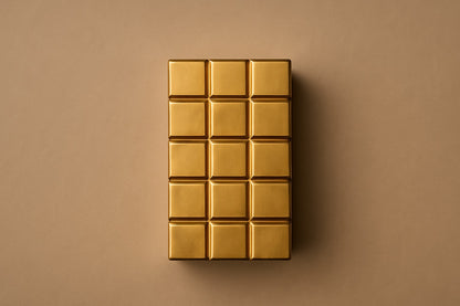 Tall polished brass column built as a grid of raised cushioned panels.