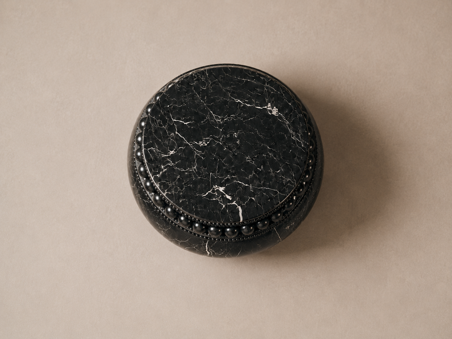 Beaded Pillow Base Compact black marble plinth base by 1-OPH, overhead view