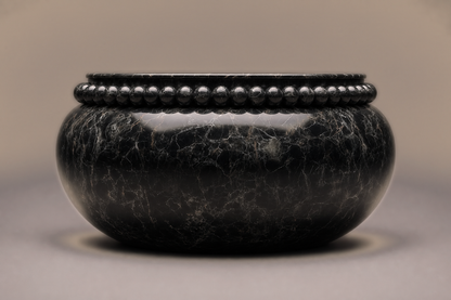 Beaded Pillow Base Wide black marble plinth base by 1-OPH, side elevation