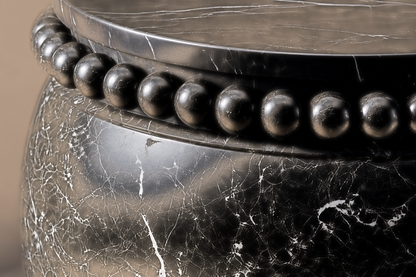 Beaded Pillow Base Globe black marble plinth base by 1-OPH, surface detail