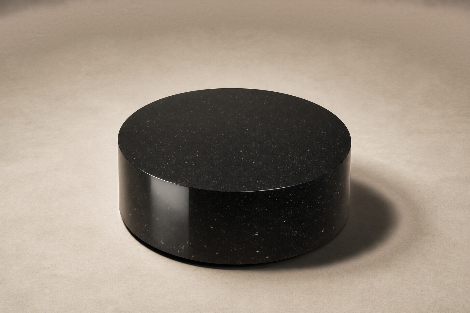 Circular Drum Base black marble plinth base by 1-OPH, three-quarter studio view
