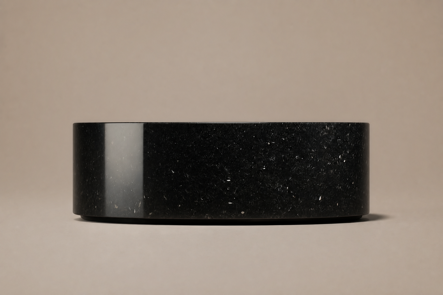 Circular Drum Base black marble plinth base by 1-OPH, side elevation
