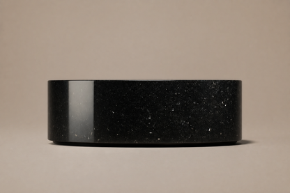 Circular Drum Base black marble plinth base by 1-OPH, side elevation