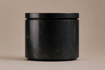 Circular Shadow-Gap Base Tall black marble plinth base by 1-OPH, side elevation