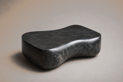 Convex Pillow Base Curved black marble plinth base by 1-OPH, three-quarter studio view