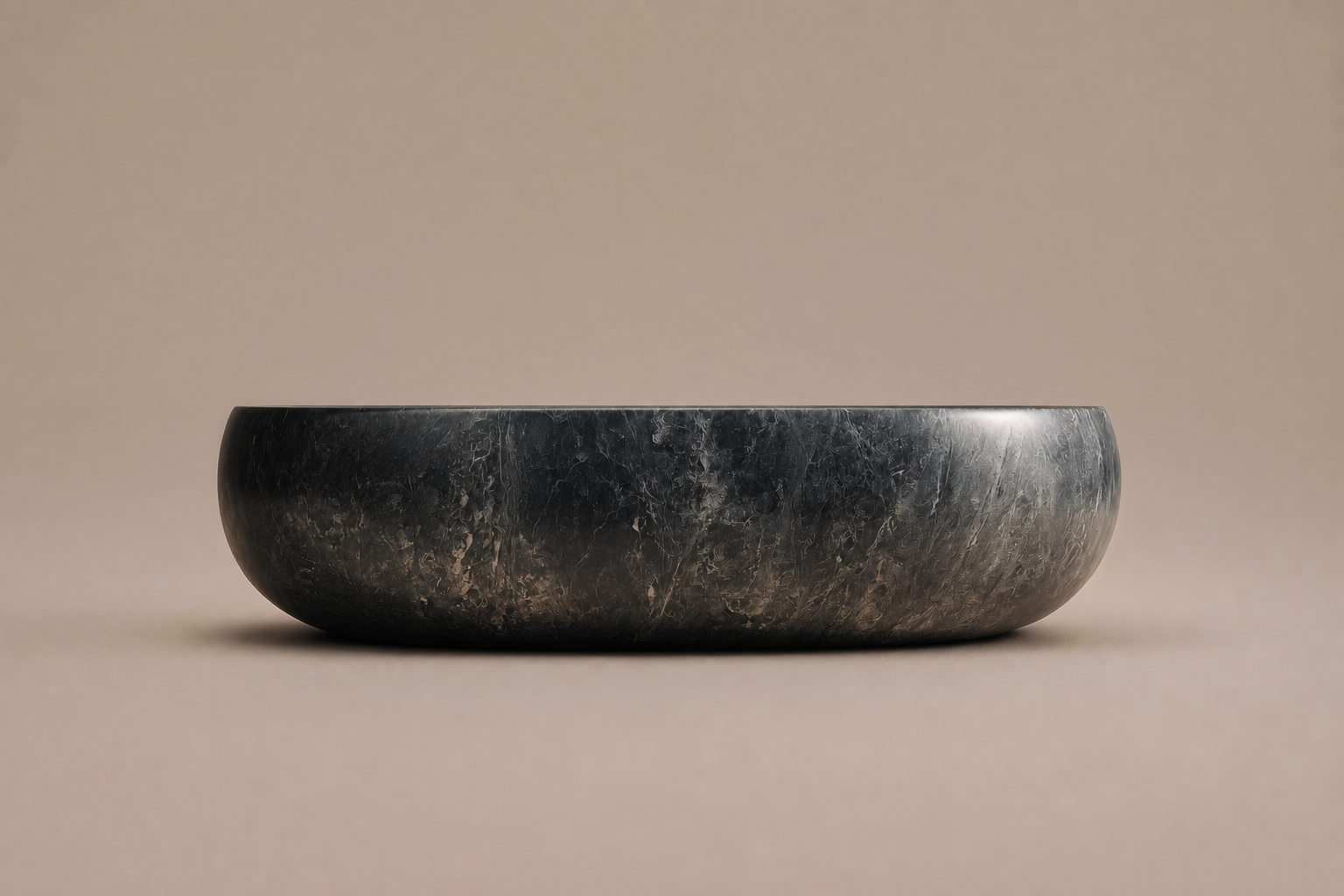 Convex Pillow Base Round black marble plinth base by 1-OPH, side elevation