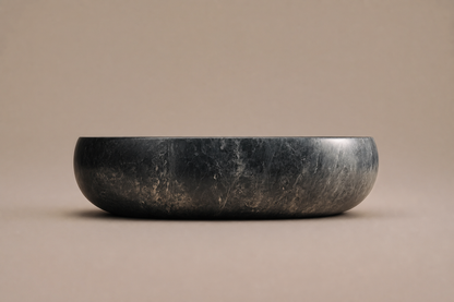 Convex Pillow Base Round black marble plinth base by 1-OPH, side elevation