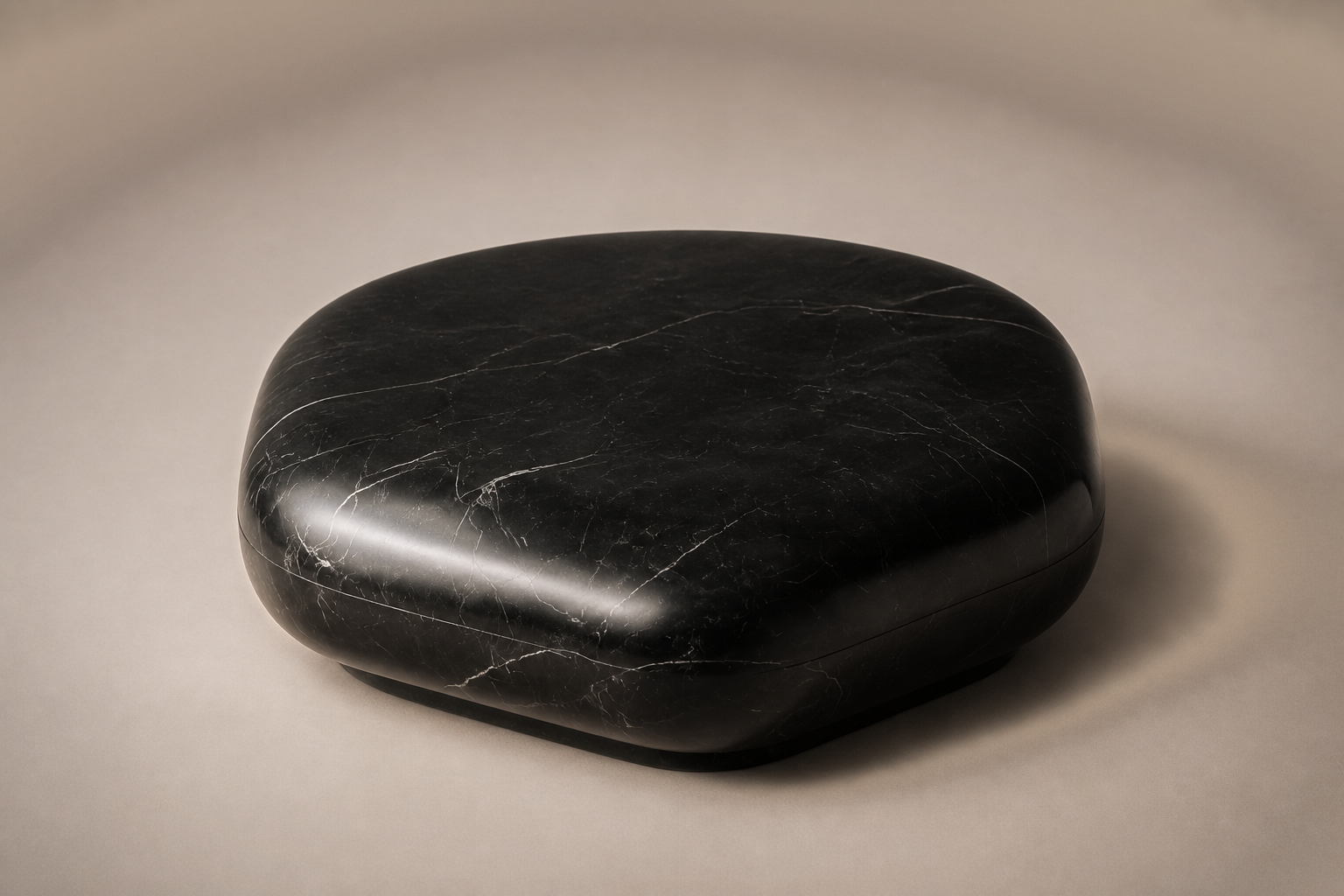 Convex Pillow Base Squared black marble plinth base by 1-OPH, three-quarter studio view