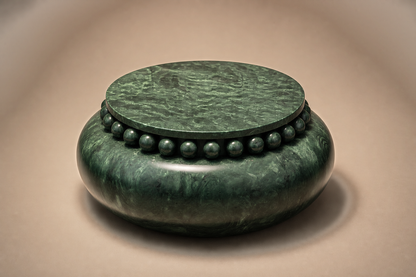 Verde Pillow Base Wide black marble plinth base by 1-OPH, three-quarter studio view