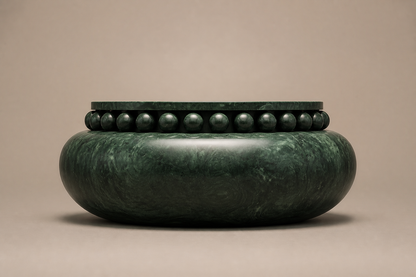 Verde Pillow Base Wide black marble plinth base by 1-OPH, side elevation