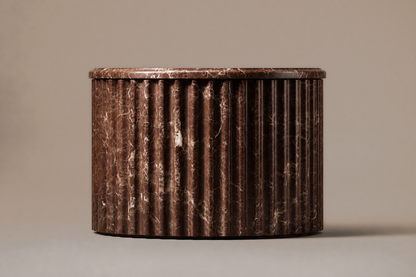 Emperador Fluted Drum Tall emperador dark marble plinth base by 1-OPH, side elevation