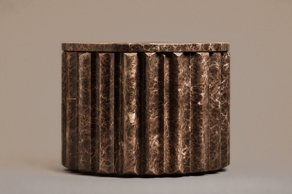Emperador Fluted Drum Low emperador dark marble plinth base by 1-OPH, side elevation