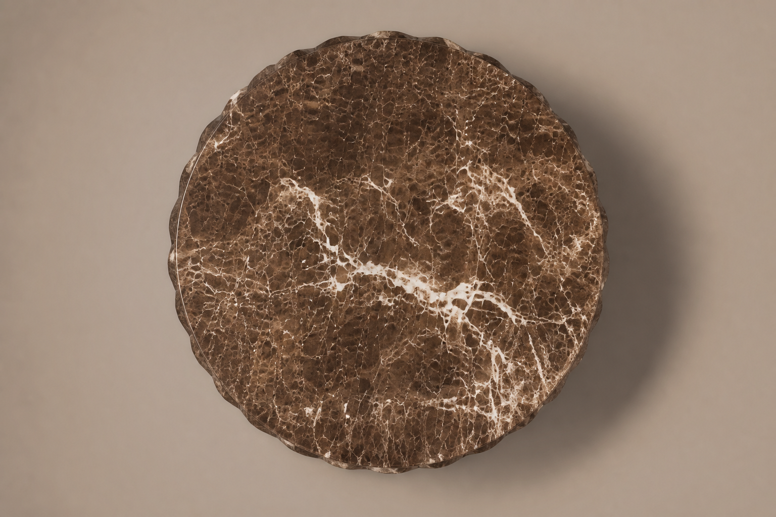 Emperador Fluted Drum Low emperador dark marble plinth base by 1-OPH, overhead view
