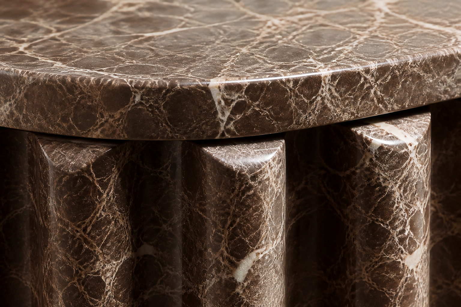 Emperador Fluted Drum Low emperador dark marble plinth base by 1-OPH, surface detail