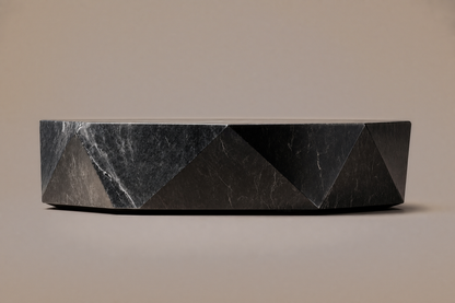 Faceted Circular Base black marble plinth base by 1-OPH, side elevation