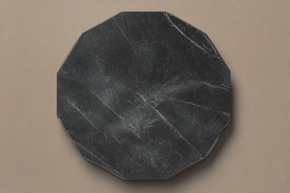 Faceted Circular Base black marble plinth base by 1-OPH, overhead view
