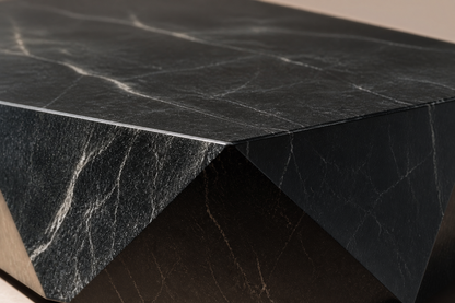 Faceted Circular Base black marble plinth base by 1-OPH, surface detail