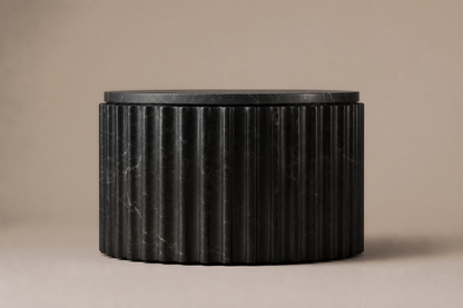 Fluted Drum Base Wide black marble plinth base by 1-OPH, side elevation