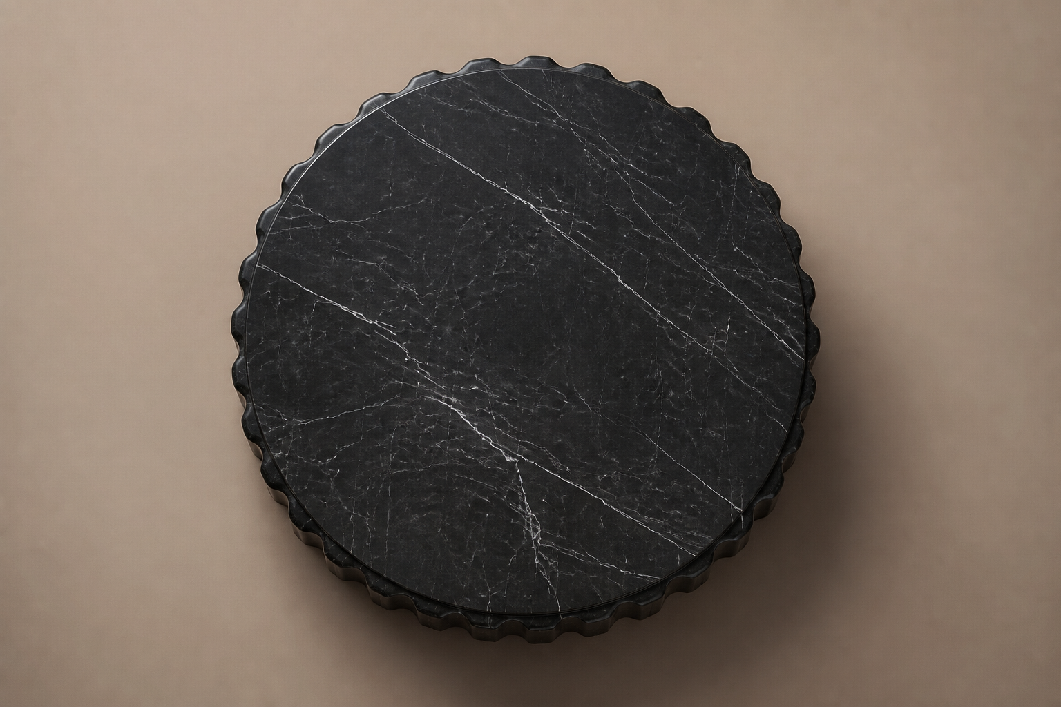 Fluted Drum Base Wide black marble plinth base by 1-OPH, overhead view