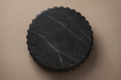 Fluted Drum Base Wide black marble plinth base by 1-OPH, overhead view