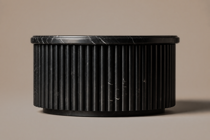 Fluted Drum Base Capped black marble plinth base by 1-OPH, side elevation