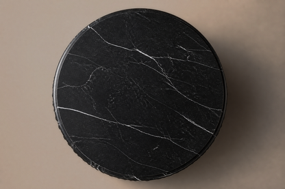 Fluted Drum Base Capped black marble plinth base by 1-OPH, overhead view