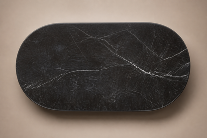 Oval Plinth Base Narrow black marble plinth base by 1-OPH, overhead view