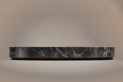 Oval Plinth Base Wide black marble plinth base by 1-OPH, side elevation