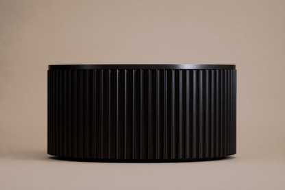 Round Fluted Drum Base black marble plinth base by 1-OPH, side elevation
