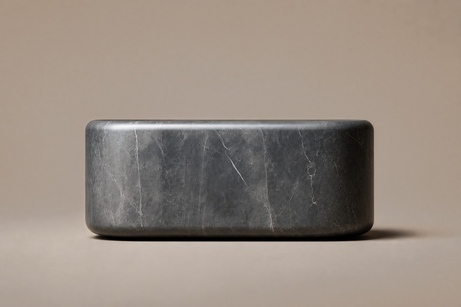 Rounded Cube Base Low black marble plinth base by 1-OPH, side elevation