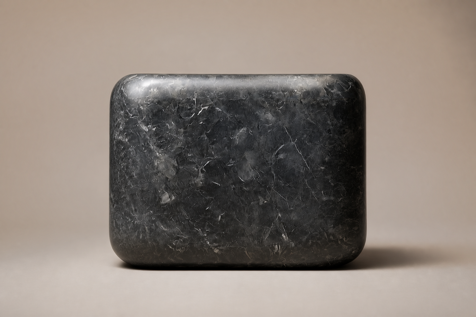 Rounded Cube Base Cube black marble plinth base by 1-OPH, side elevation