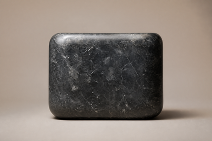 Rounded Cube Base Cube black marble plinth base by 1-OPH, side elevation