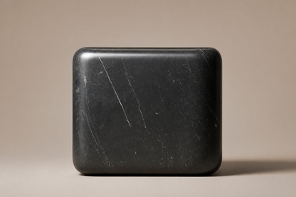 Rounded Cube Base Tall black marble plinth base by 1-OPH, side elevation