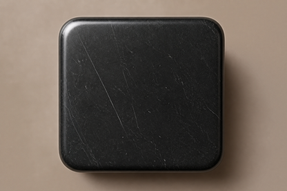 Rounded Cube Base Tall black marble plinth base by 1-OPH, overhead view