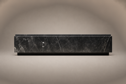 Rounded Miter Base Slim black marble plinth base by 1-OPH, side elevation