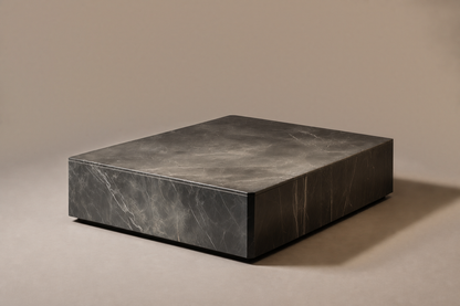 Rounded Miter Base Deep black marble plinth base by 1-OPH, three-quarter studio view