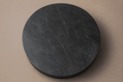Stacked Disc Base Wide black marble plinth base by 1-OPH, overhead view