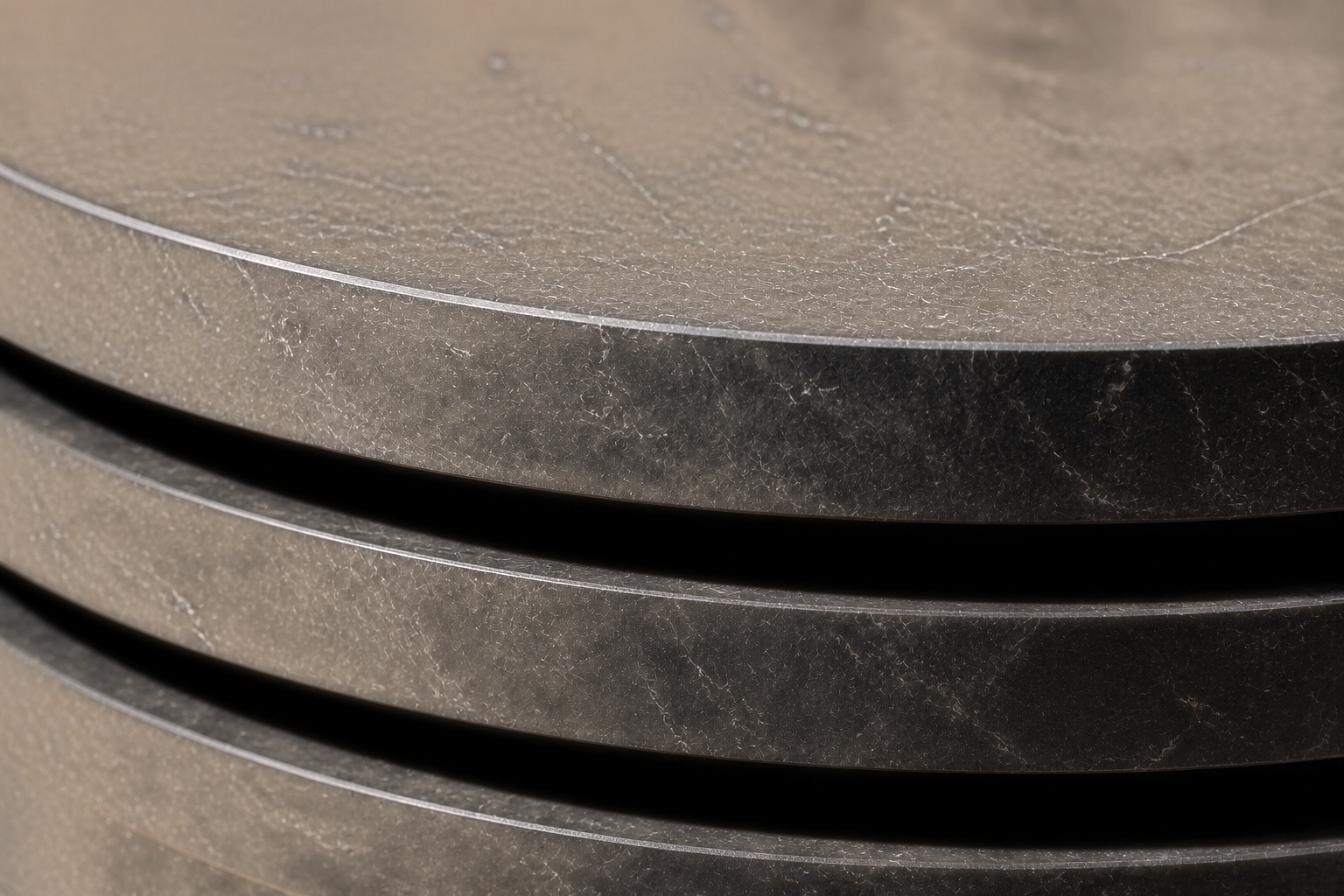 Stacked Disc Base Wide black marble plinth base by 1-OPH, surface detail