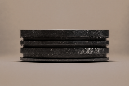 Stacked Disc Base Deep black marble plinth base by 1-OPH, side elevation