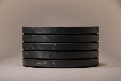 Stacked Disc Base Slim black marble plinth base by 1-OPH, side elevation