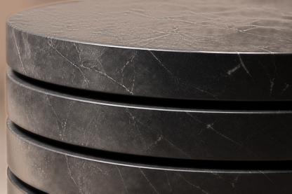 Stacked Disc Base Slim black marble plinth base by 1-OPH, surface detail