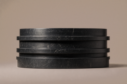 Stacked Disc Base Tall black marble plinth base by 1-OPH, side elevation