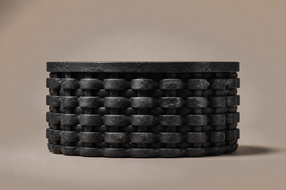 Woven Circular Base black marble plinth base by 1-OPH, side elevation