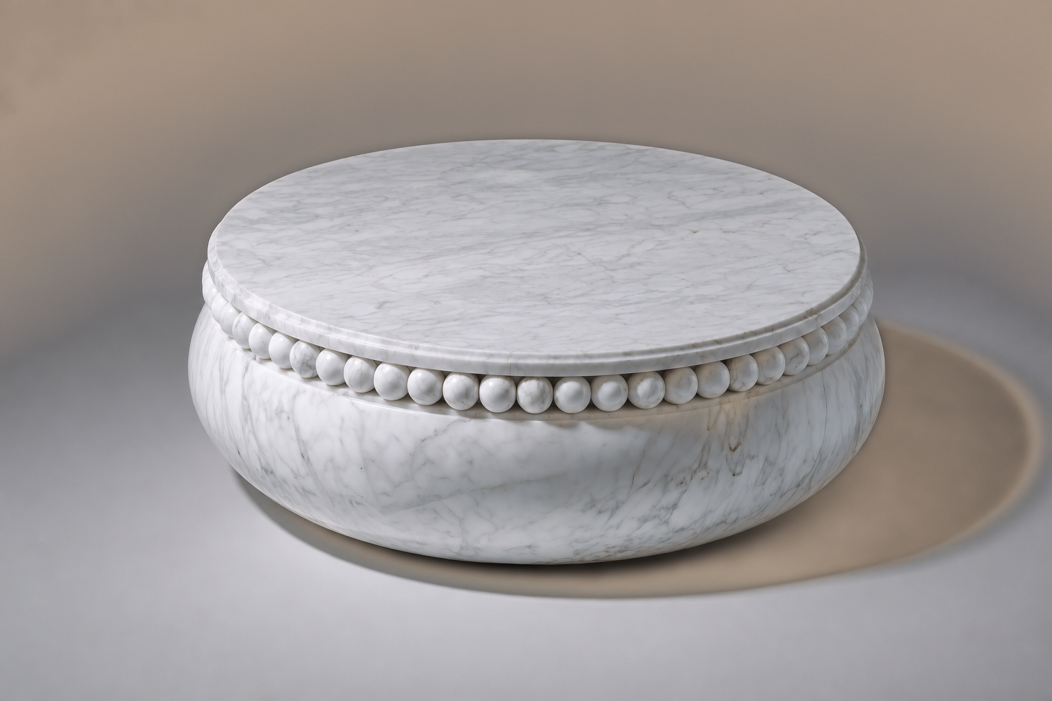 Carrara Beaded Pillow Base Fine black marble plinth base by 1-OPH, three-quarter studio view