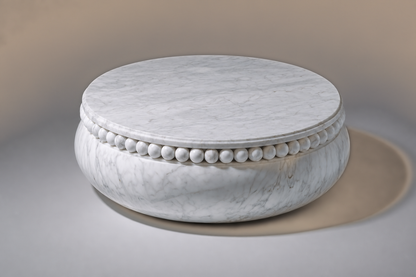 Carrara Beaded Pillow Base Fine black marble plinth base by 1-OPH, three-quarter studio view
