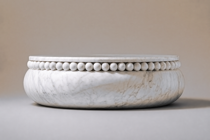 Carrara Beaded Pillow Base Fine black marble plinth base by 1-OPH, side elevation