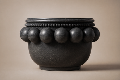 Beaded Pillow Plinth Nero black marble plinth base by 1-OPH, side elevation