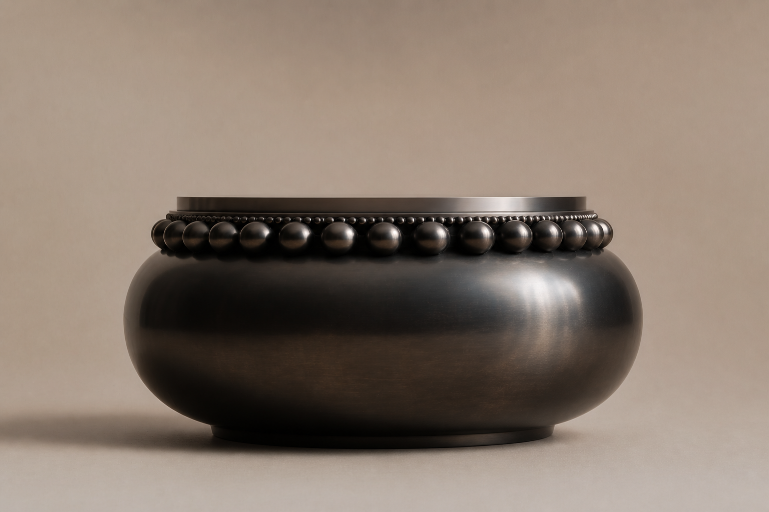 Beaded Pillow Plinth Base black marble plinth base by 1-OPH, side elevation